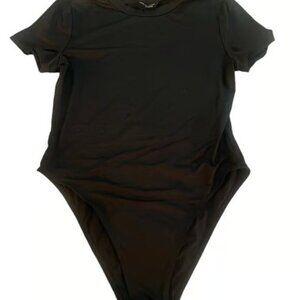 Shein Crewneck Solid Black Bodysuit Size Large EUC #M-029